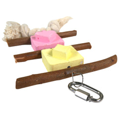 Penn-Plax Casino Kabob Toy for Medium Birds - Wood Perches, Pink & Yellow Calcium Blocks, & Rope Toy