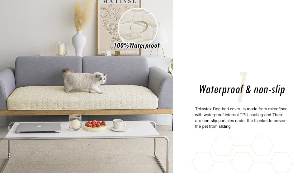 Waterproof and Anti-Slip Dog Bed Cover and Pet Blanket Sofa Pet Bed Mat ，car Incontinence Mattress Protectors Furniture Couch Cover for Most Cats Dogs, Pets（52x82-Ivory）