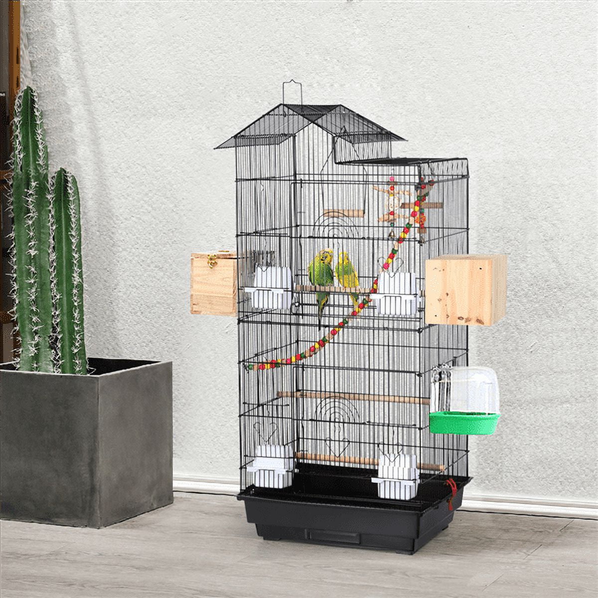 Alden Design 39" Metal Large Roof Top Parrot Cage, Black