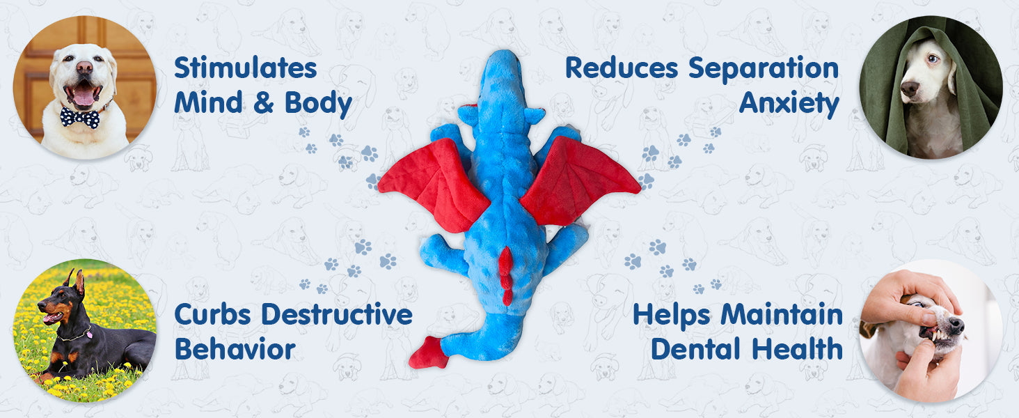 Dragon Dog Squeak Plush Toy Chew Toy Resistant to Bite Keeps Dogs Healthy and Happy Birthday Gift Suitable for Large, Medium and Small Dogs Blue 14 Inch