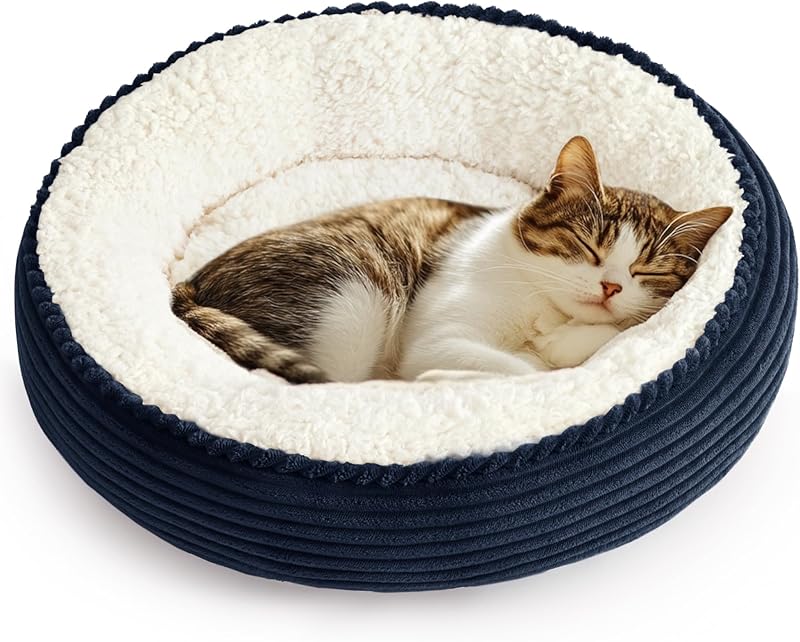 Love's cabin Round Donut Cat and Dog Cushion Bed, 20in Bed for Cats or Small Dogs, Anti-Slip & Water-Resistant Bottom, Super Soft Durable Fabric Pet Beds, Washable Luxury Cat & Dog Bed Gray