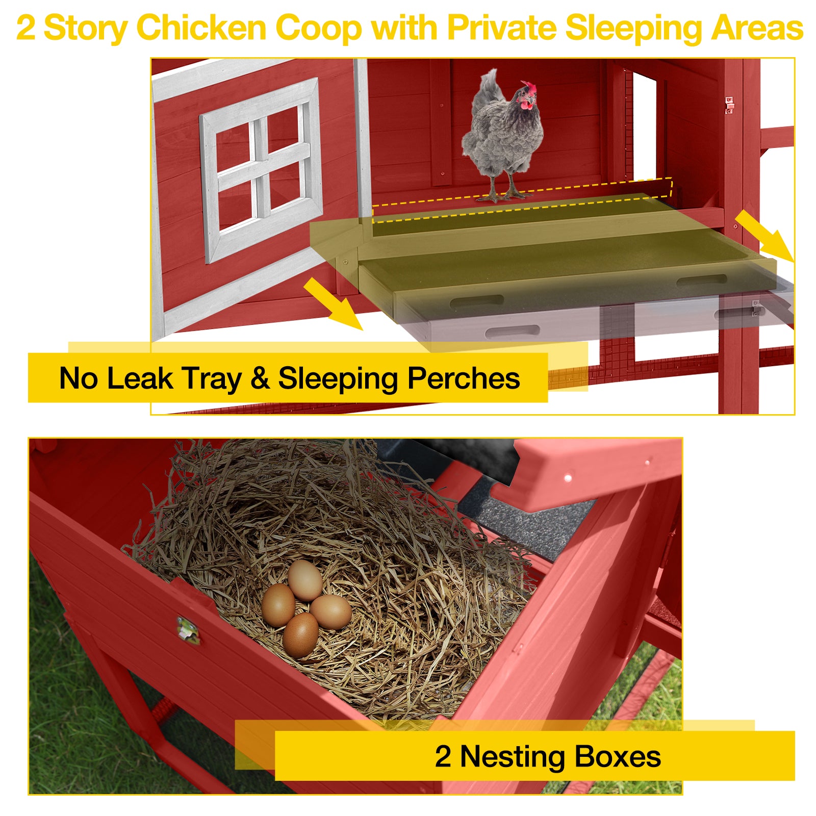 Aivituvin Chicken Coop, Mobile Chicken House with with Wheels, Outdoor Hen House Poultry Cage with Nesting Box, Leakproof Pull Out Tray and UV-Resistant Roof,Rabbit Hutch Duck Coop (Red)