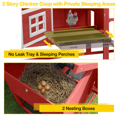 Aivituvin Chicken Coop, Mobile Chicken House with with Wheels, Outdoor Hen House Poultry Cage with Nesting Box, Leakproof Pull Out Tray and UV-Resistant Roof,Rabbit Hutch Duck Coop (Red)