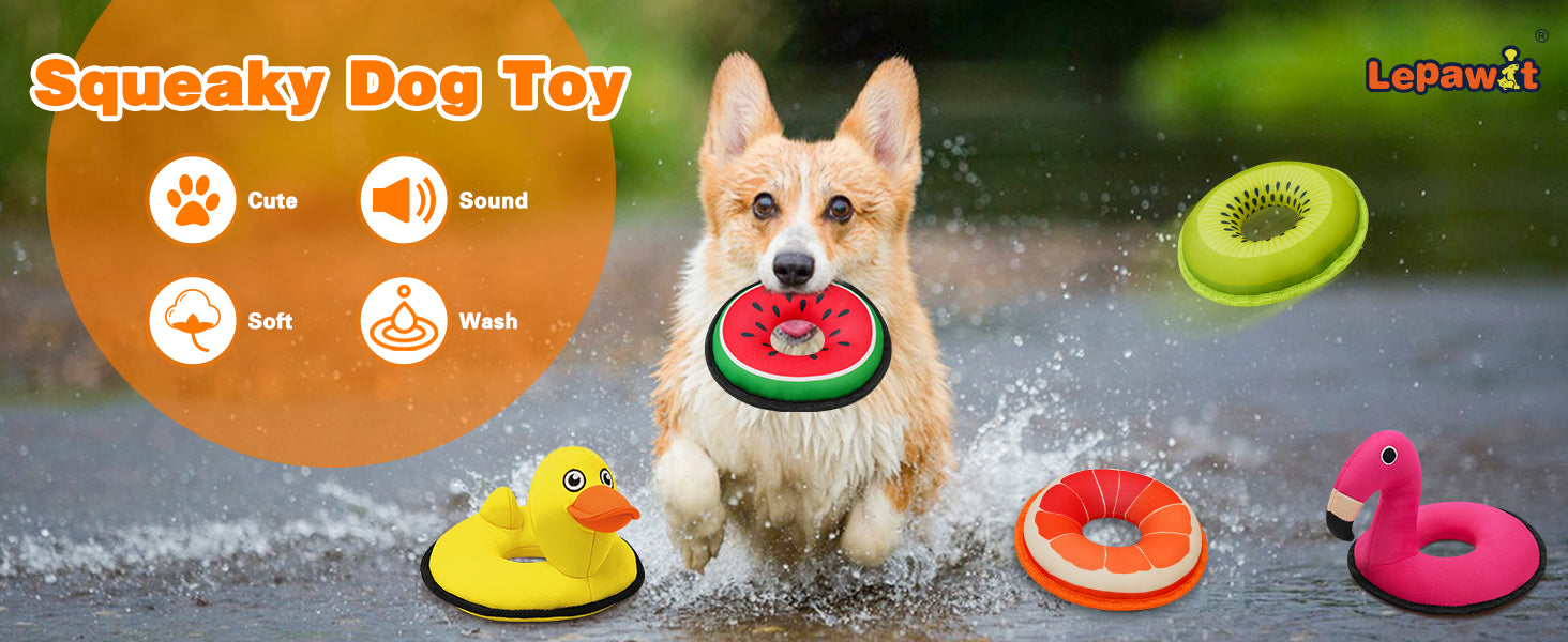 Squeaky Dog Toys, Floating Dog Toys for Indoor or Outward Play, Swim Ring Design Interactive Dog Gifts for Small and Medium Dogs - 2pack