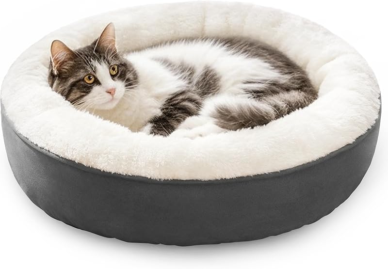 Love's cabin Round Donut Cat and Dog Cushion Bed, 20in Bed for Cats or Small Dogs, Anti-Slip & Water-Resistant Bottom, Super Soft Durable Fabric Pet Beds, Washable Luxury Cat & Dog Bed Gray