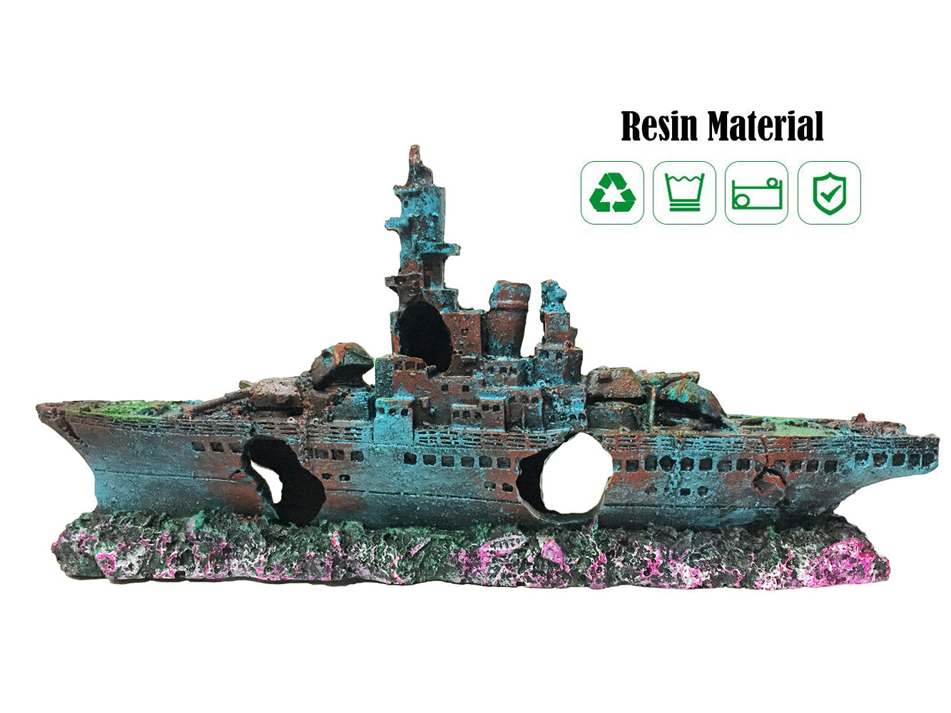 SLOCME Sunken Ship Aquarium Decoration – Resin Shipwreck Ornament for Fish Tank, Eco-Friendly Aquarium Decor for Betta, Freshwater & Saltwater Tanks (9 Inch)