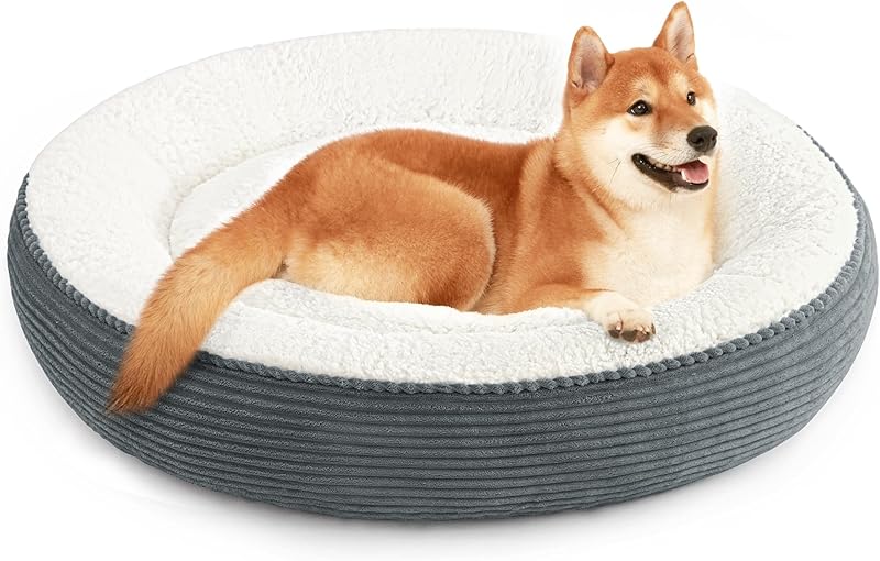 Love's cabin Round Donut Cat and Dog Cushion Bed, 20in Bed for Cats or Small Dogs, Anti-Slip & Water-Resistant Bottom, Super Soft Durable Fabric Pet Beds, Washable Luxury Cat & Dog Bed Gray