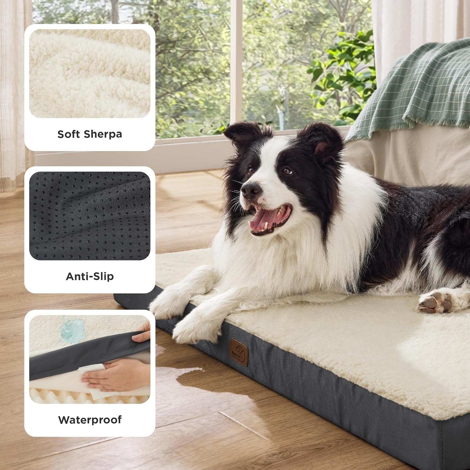Bedsure Dog Bed Large Sized Dog - Orthopedic Waterproof Pet Beds with Removable Washable Cover, Egg Crate Foam Puppy Mat, Suitable for Pet Up to 65 lbs