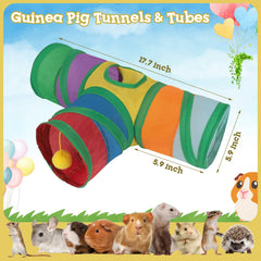 Guinea Pig Tunnel Hideout, 3 Way Collapsible Small Pet Tunnels and Tubes with Interactive Ball Toy, Hamster, Baby Rabbit, Baby pig, Chinchilla, Hedgehog, Ferret Hiding Animal and Resting