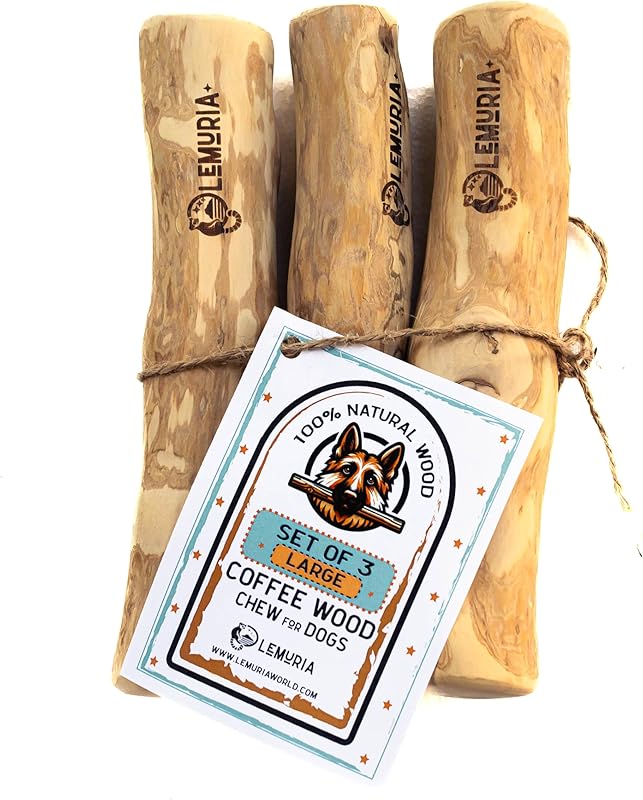 lemuria Set of 3 Coffee Wood Dog Chew Stick Toy, Natural Durable Real Wooden Bone Sticks for Dogs, Safe Dental Cleaning Chews for Teething Puppy, Stress Relief for Large Giant Dogs (Extra Large)