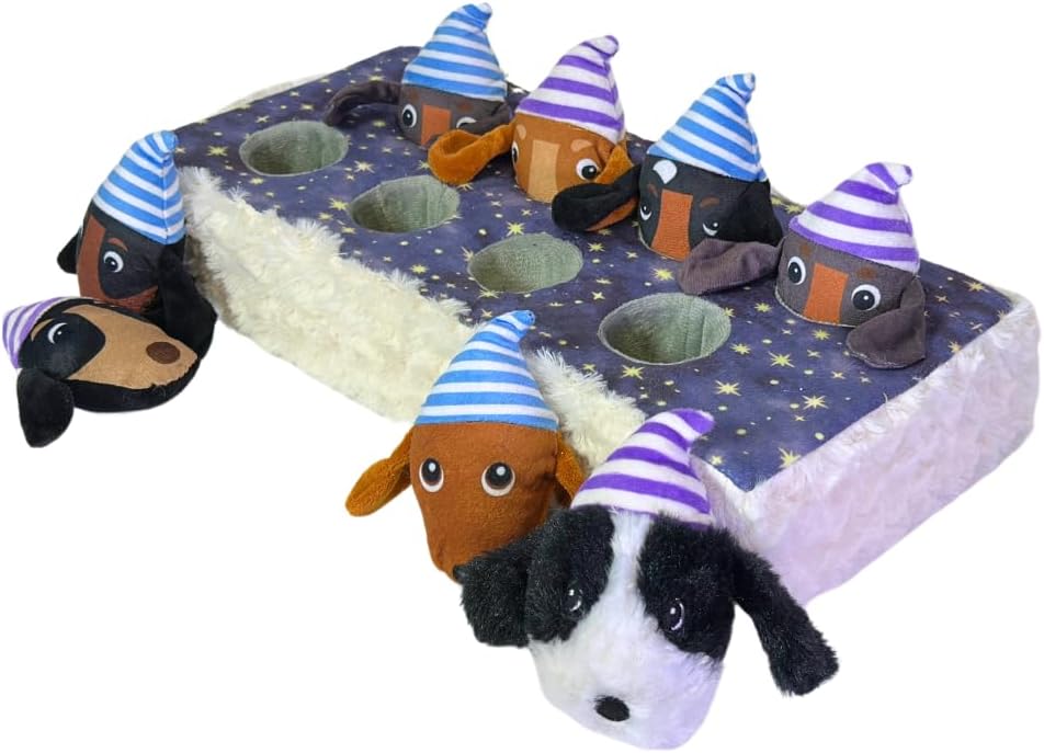 Patchwork Pet Counting Weens by The Weens, Interactive Dog Puzzle Toy, Memory Foam Base with 8 Squeaky Plush Puppies, 17 x 8.5 inches