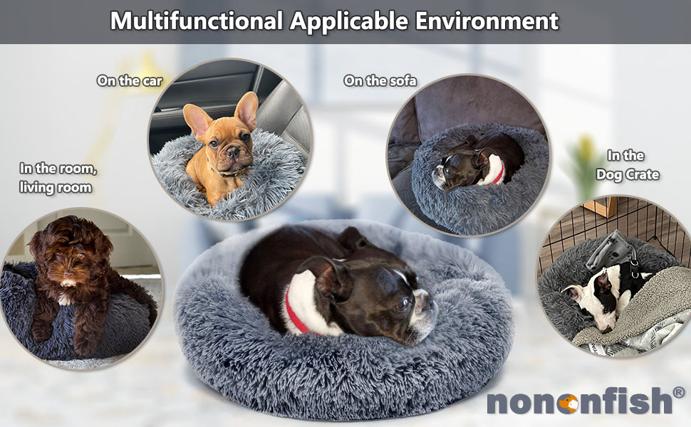 Small Calming Dogs Bed for Small Dogs Anti-Anxiety Machine Washable Fluffy Luxury Anti-Slip Waterproof Mute Base Warming Cozy Soft Pet Puppy Round Bed