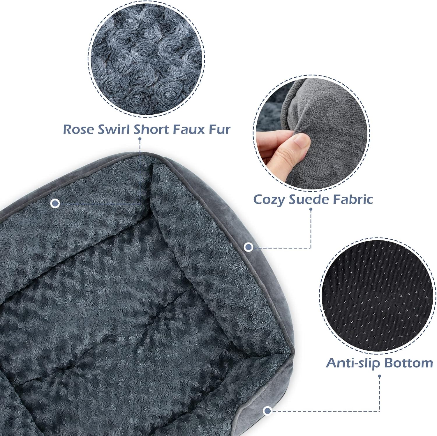 Dog Bed for Large Medium Small Dogs, Rectangle Washable Orthopedic Dog Bed, Soft Calming Sleeping Puppy Bed Durable Pet Cuddler with Anti-Slip Bottom S(20"x19"x6")