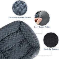 Dog Bed for Large Medium Small Dogs, Rectangle Washable Orthopedic Dog Bed, Soft Calming Sleeping Puppy Bed Durable Pet Cuddler with Anti-Slip Bottom S(20"x19"x6")