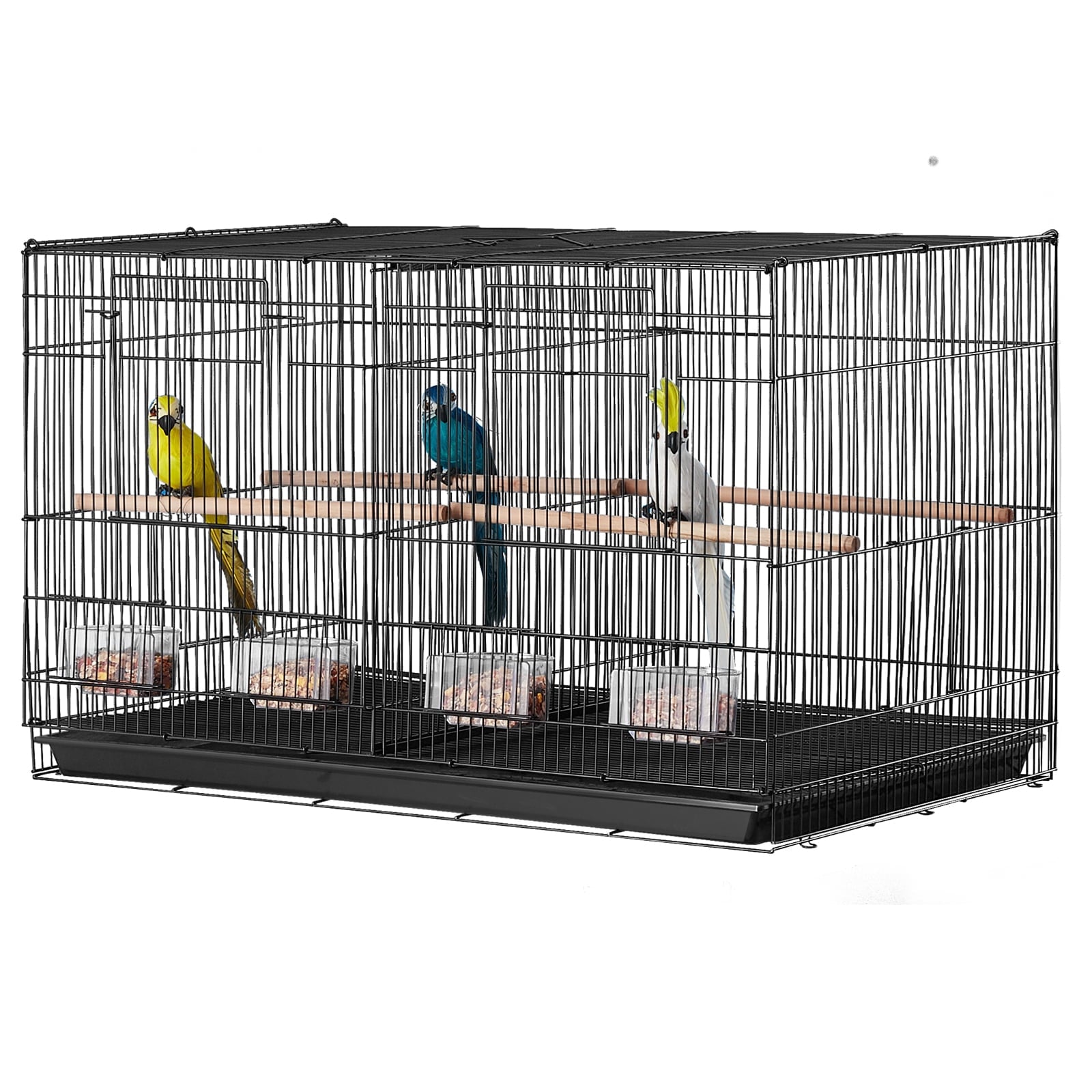 KFFKFF Avian Habitat, 18 inches, Compact Parakeet Enclosure, Robust Metallic Bird Mobility Enclosure, Portable Aviary with 2 Roosts & 2 Nourishment Bowls, Canary, Lovebird, White