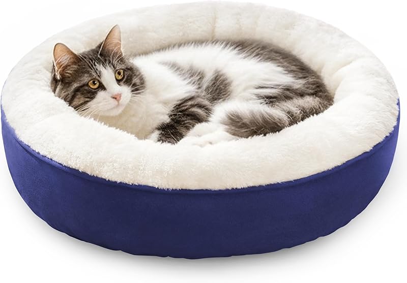 Love's cabin Round Donut Cat and Dog Cushion Bed, 20in Bed for Cats or Small Dogs, Anti-Slip & Water-Resistant Bottom, Super Soft Durable Fabric Pet Beds, Washable Luxury Cat & Dog Bed Gray