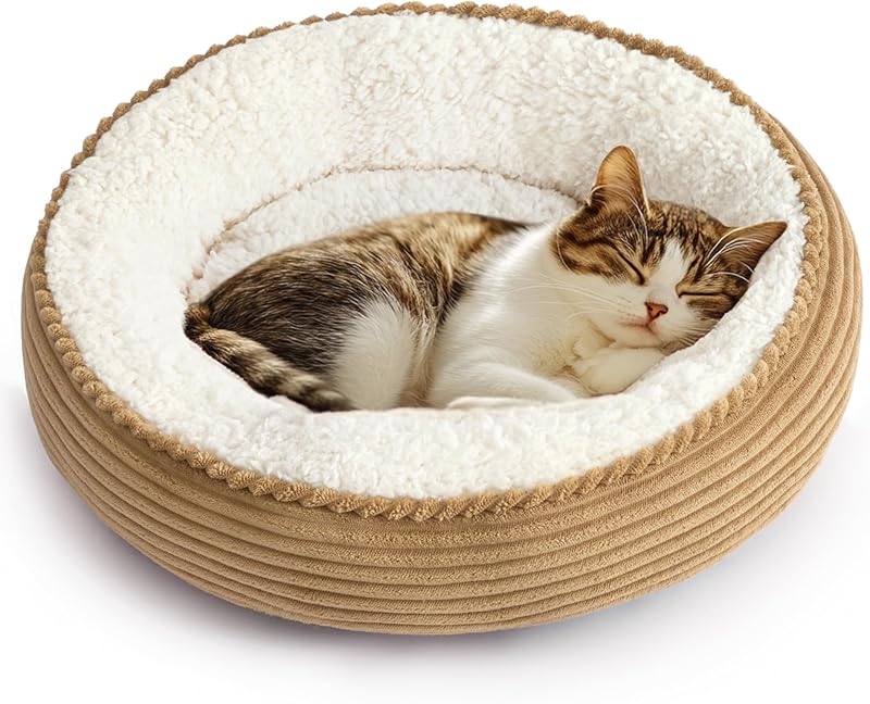 Love's cabin Round Donut Cat and Dog Cushion Bed, 20in Bed for Cats or Small Dogs, Anti-Slip & Water-Resistant Bottom, Super Soft Durable Fabric Pet Beds, Washable Luxury Cat & Dog Bed Gray