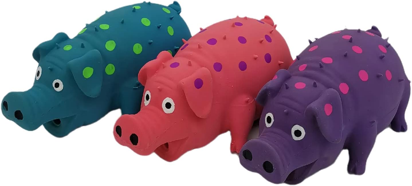 3 Pack Latex Pig Dog Toys That Oinks Dog Squeaky Toy for Small Medium Large Dogs (Red, Blue, Purple)