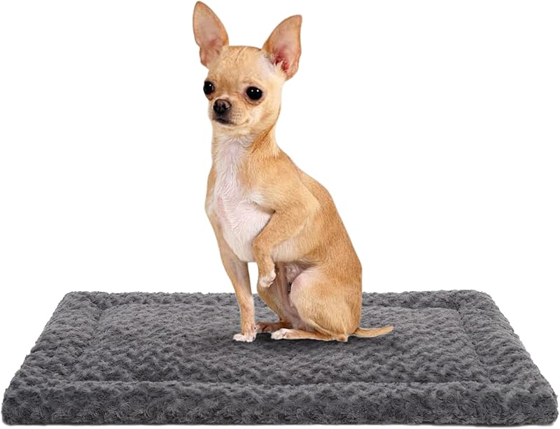Washable Dog Bed Mat Reversible Dog Crate Pad Soft Fluffy Pet Kennel Beds Dog Sleeping Mattress for Large Jumbo Medium Small Dogs, 35 x 22 Inch, Gray